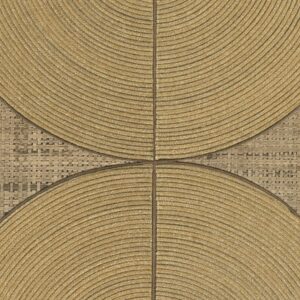 Detail van het Elitis Cordes Sensibles x Véronique de Soultrait behang met goudkleurige koordpatronen in halve cirkels op een geweven textielachtergrond.