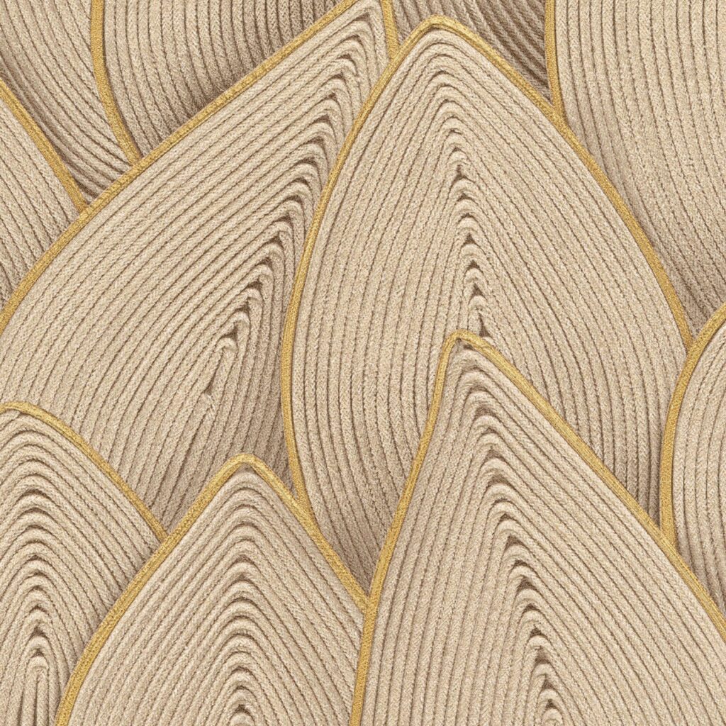 Decoratief wandpaneel uit de Elitis Cordes Sensibles-collectie met bladvormige patronen van jute touw.