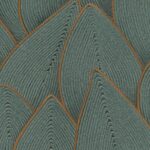 Textuur van handgeweven, bladvormige patronen in blauw en bruin uit de Elitis Cordes Sensibles x Véronique de Soultrait collectie.