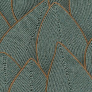 Textuur van handgeweven, bladvormige patronen in blauw en bruin uit de Elitis Cordes Sensibles x Véronique de Soultrait collectie.