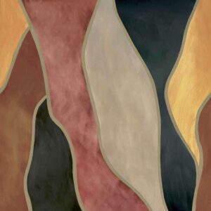 Abstracte muurbekleding uit de Elitis Cordes Sensibles collectie met golvende vormen in aardetinten, ontworpen door Véronique de Soultrait.