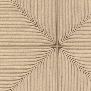 Beige wandbekleding van gevlochten koord in een grafisch patroon uit de Elitis Cordes Sensibles collectie, ontworpen door Véronique de Soultrait.