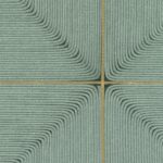 Textuurdetail van het Elitis Cordes Sensibles Sillage wandpaneel ontworpen door Véronique de Soultrait met een patroon van gebogen touwen op een groene achtergrond.