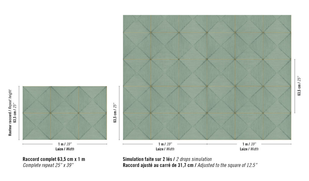 Patroonweergave van het Elitis Cordes Sensibles Sillage VP 997-60 behang met afmetingen en herhalingsstructuur.