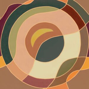 Abstracte wanddecoratie uit de Elitis Cordes Sensibles collectie met organische vormen in aardetinten, ontworpen door Véronique de Soultrait.
