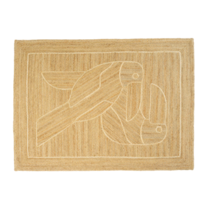 Beige Elitis Diego et Frida TA 128 05 04 vloerkleed met ingeweven abstracte afbeelding van twee toekans.