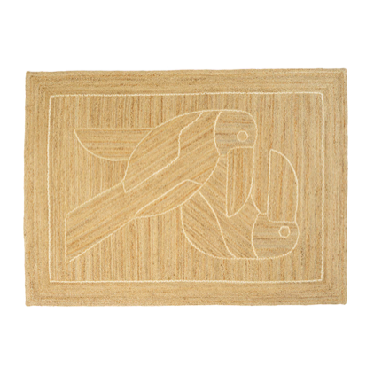 Beige Elitis Diego et Frida TA 128 05 04 vloerkleed met ingeweven abstracte afbeelding van twee toekans.