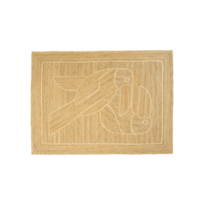 Beige Elitis Diego et Frida TA 128 05 05 vloerkleed met ingeweven abstracte tekening van twee toekans.