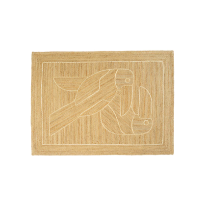 Beige Elitis Diego et Frida TA 128 05 05 vloerkleed met ingeweven abstracte tekening van twee toekans.