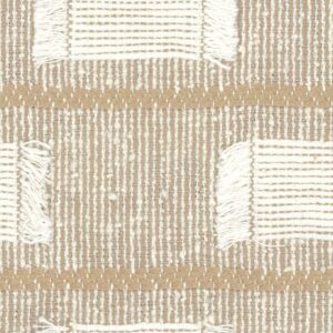 Beige en witte geweven textielstructuur met horizontale en verticale strepen uit de Elitis Escondido Laredo LR 360 02 collectie.