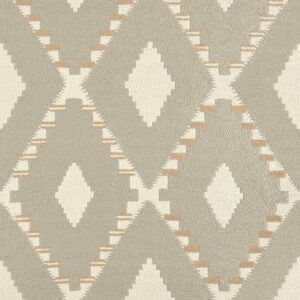 Beige en grijs Escondido Paloha LR 362 05 patroon met geometrische ruitvormen en etnisch geïnspireerd design.