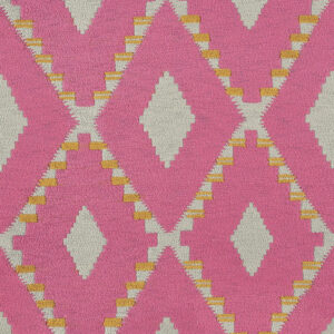 Roze Elitis Escondido Paloha LR 362 56 patroon met diamantvormige motieven en gele accenten.