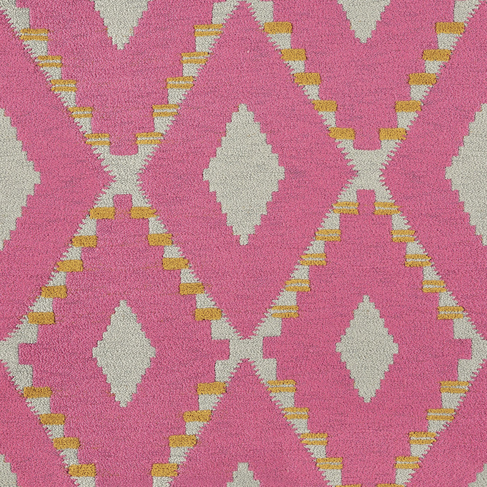 Roze Elitis Escondido Paloha LR 362 56 patroon met diamantvormige motieven en gele accenten.