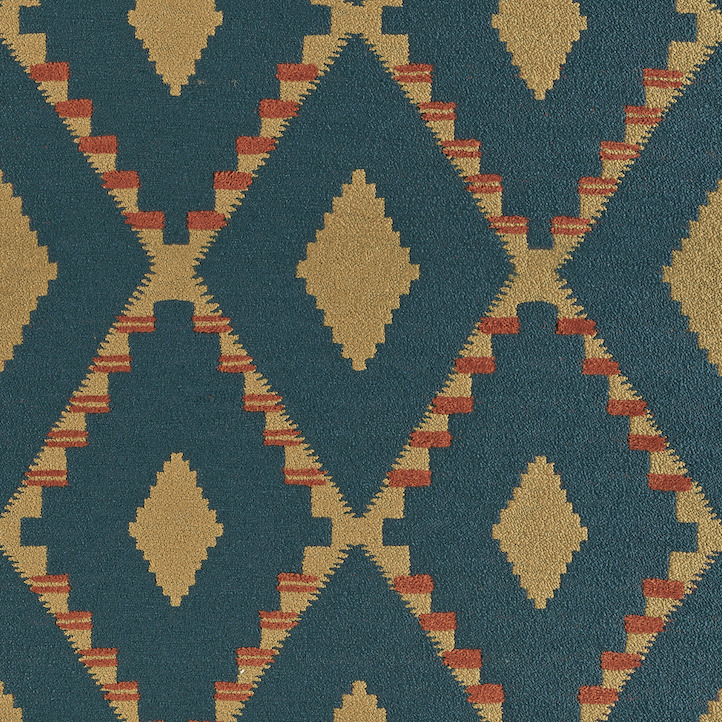 Geometrisch Elitis Escondido Paloha LR 362 67 patroon met ruitvormen in goud, rood en groenblauw.