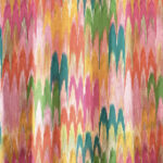 Veelkleurige Elitis Excentric Groovy stof met een abstract zigzagpatroon in felle tinten zoals roze, oranje, groen en geel.
