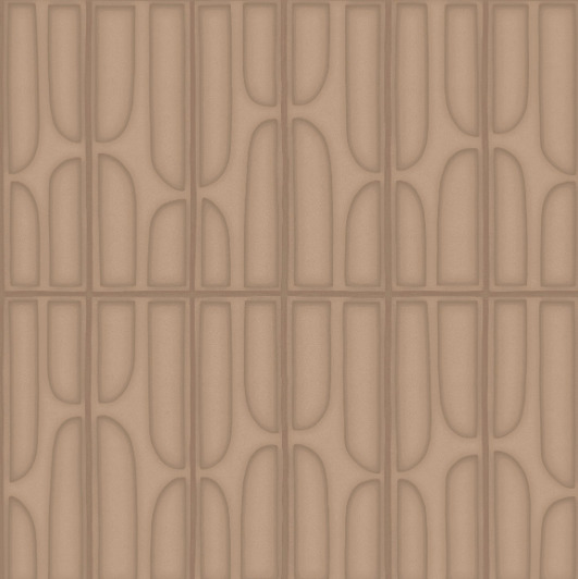 Behangpatroon Elitis Forms Twisted Suedine RM 1052 04 met een geometrisch reliëf in warme bruintinten.