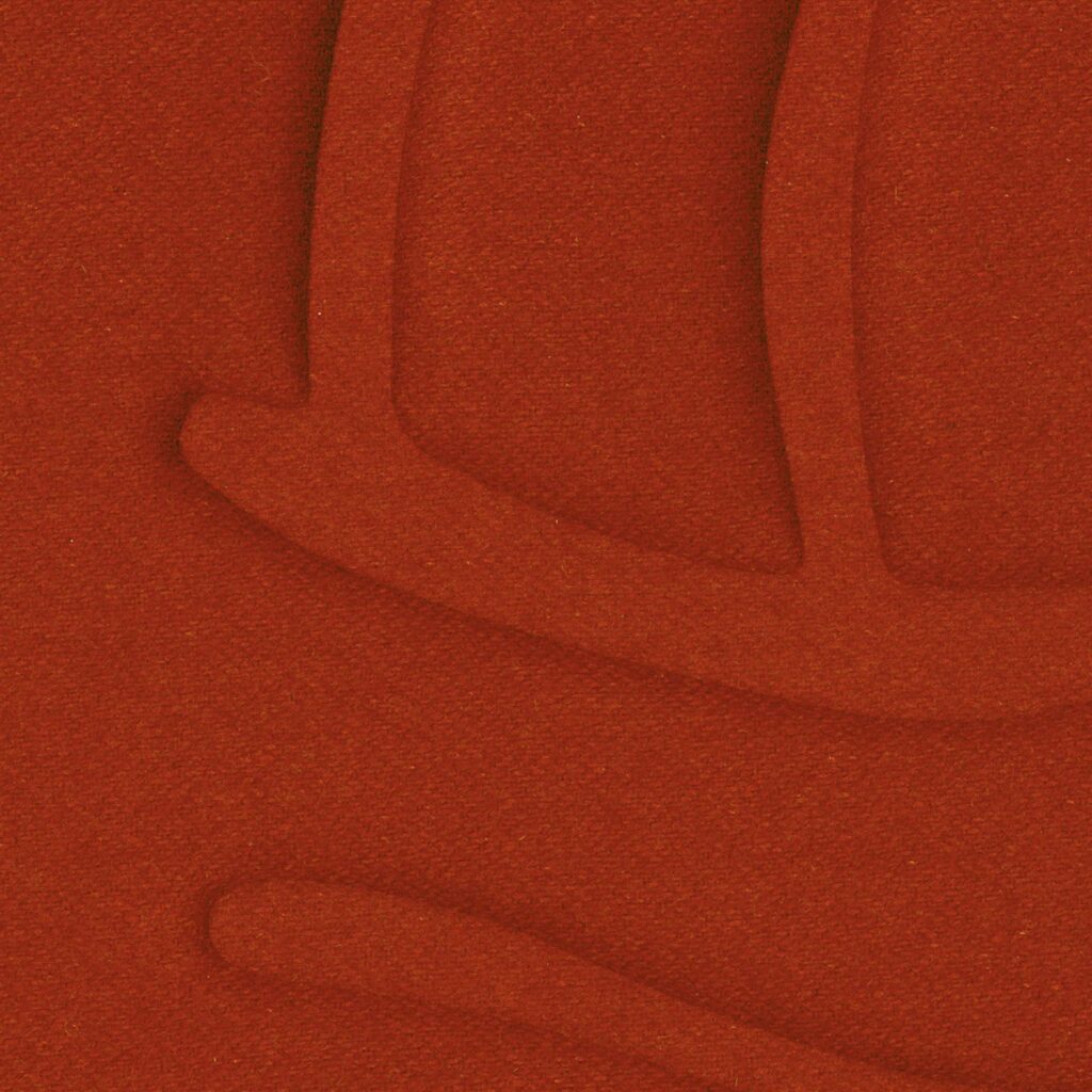 Rode Elitis Forms wandbekleding met golvend reliëfpatroon in flanellen textuur.