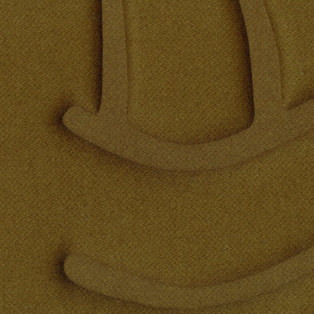 Gedetailleerd close-up van het Elitis Forms Wall Wave behang in flanelle RM 1055 67 met een reliëfstructuur en golvend patroon.