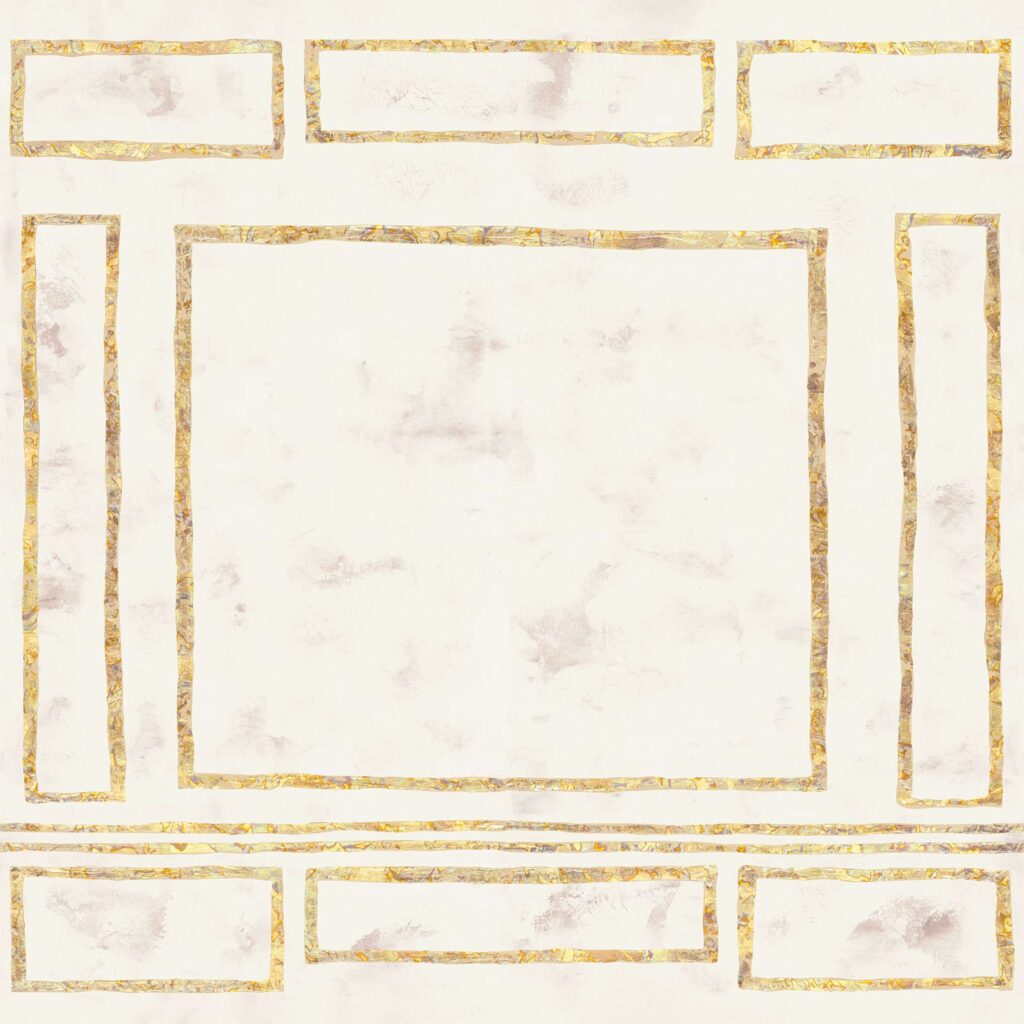 Beige wandbekleding met gouden, onregelmatige lijnen in Kintsugi-stijl, geïnspireerd op Elitis Les Marques de L'Empire.