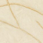 Beige wandbekleding met een textuur van goudkleurige scheuren geïnspireerd op de Japanse kintsugi-techniek.