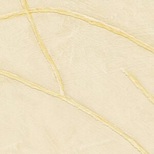 Beige Elitis Kintsugi VP 1004 04 behang met een reliëfstructuur en goudkleurige scheurlijnen.