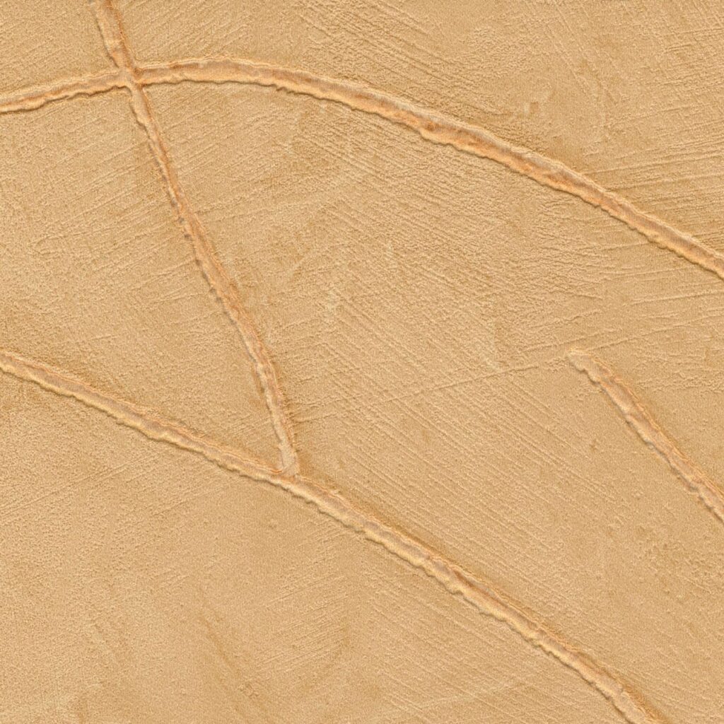 Beige Elitis Kintsugi VP 1004 12 behang met reliëfstructuur en subtiele, onregelmatige lijnen in goudtint.
