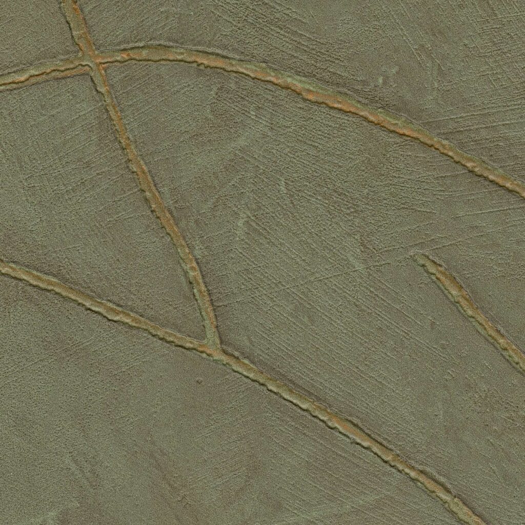 Groen Elitis Kintsugi VP 1004 62 behang met reliëfstructuur en goudkleurige scheuraccenten.