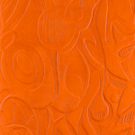 Oranje wandbekleding met abstract, reliëfachtig patroon uit de Elitis Le Jardin d’Aloès Colosse Fruitier collectie.