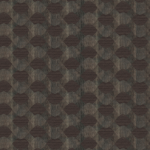 Donker geometrisch behangpatroon Elitis Le Jeu de Dame RM 1039 82 met een schaakbordachtig motief in bruin- en grijstinten.