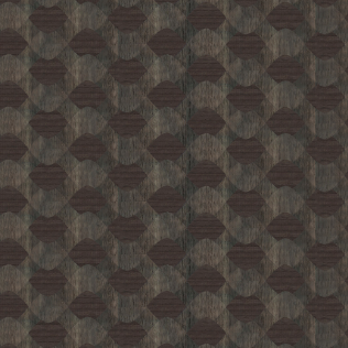Donker geometrisch behangpatroon Elitis Le Jeu de Dame RM 1039 82 met een schaakbordachtig motief in bruin- en grijstinten.