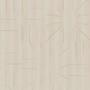 Lichtbeige behang met subtiele houtnerfstructuur en abstracte lijnpatronen uit de Elitis Le Roi Soleil Marqueteries collectie.