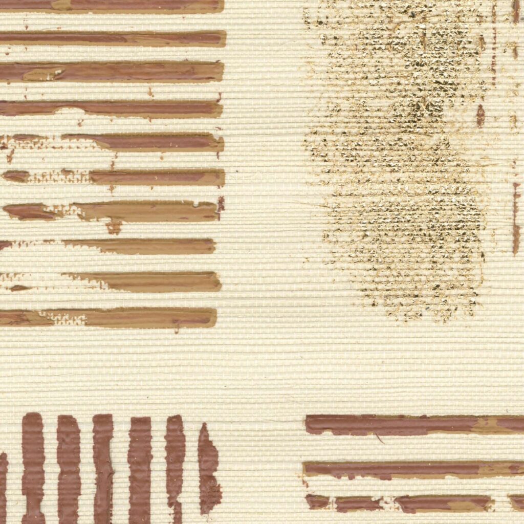 Beige Elitis Maestria Kalliste RM 1077 02 behang met abstracte patronen in goud en bruin.