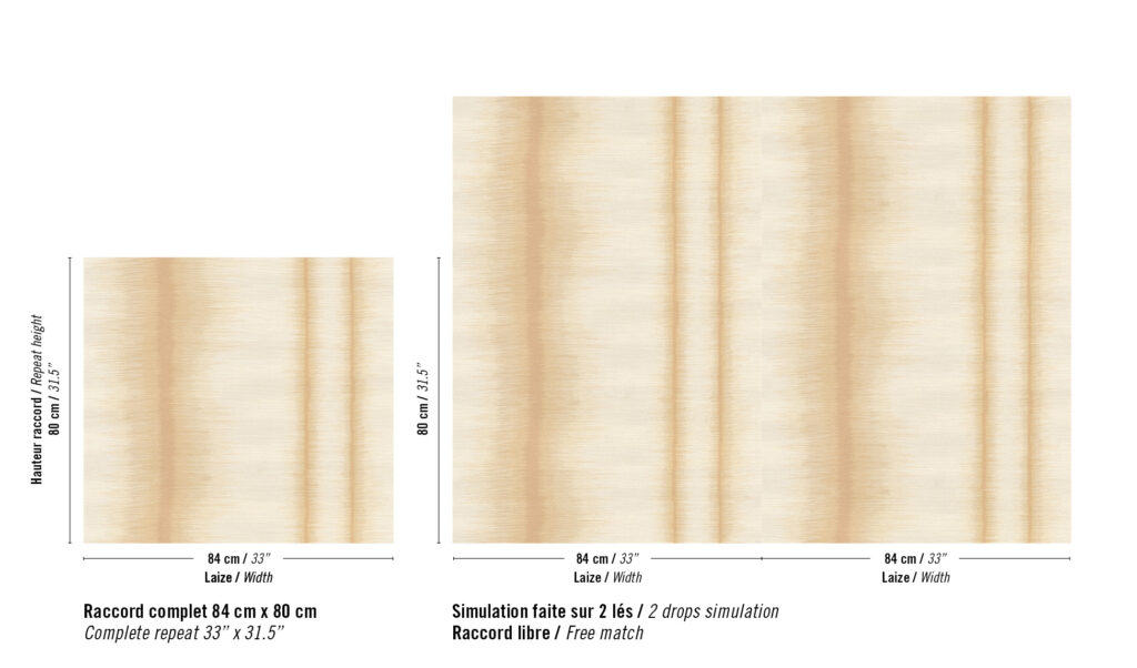 Beige-goudkleurig Elitis Maestria Tissoro RM 1078-01 patroon met herhalend ontwerp van 84 x 80 cm en vrije aansluiting.