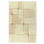Beige Elitis Marcel TA 134 03 02 vloerkleed met een geometrisch patroon van dunne lijnen en ruitvormige accenten in bruin.
