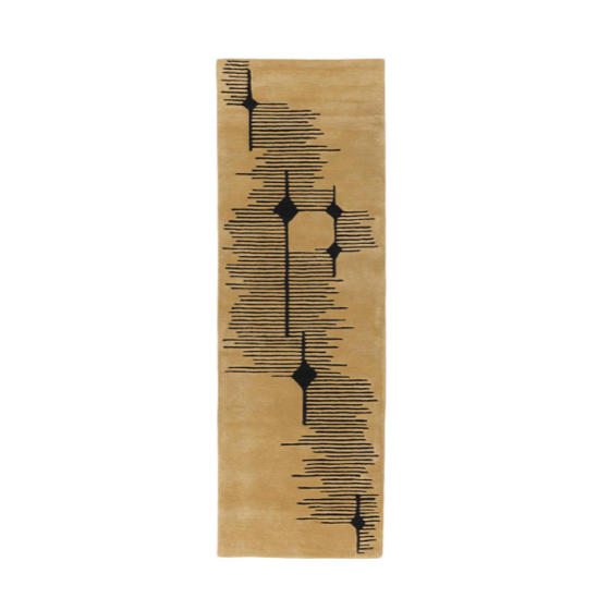 Beige Elitis Marcel TA 134 13 06 loper met zwart grafisch lijnpatroon.