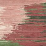 Abstract bloemenpatroon in roze, rood en groen tinten op textiel uit de Elitis Matières à Réflexions-collectie, model VP 981 01.