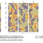 Abstract bloemenpatroon in paarse, gele, oranje en rode tinten op een Elitis Matières à Réflexions vliesbehang van 3 meter hoog.