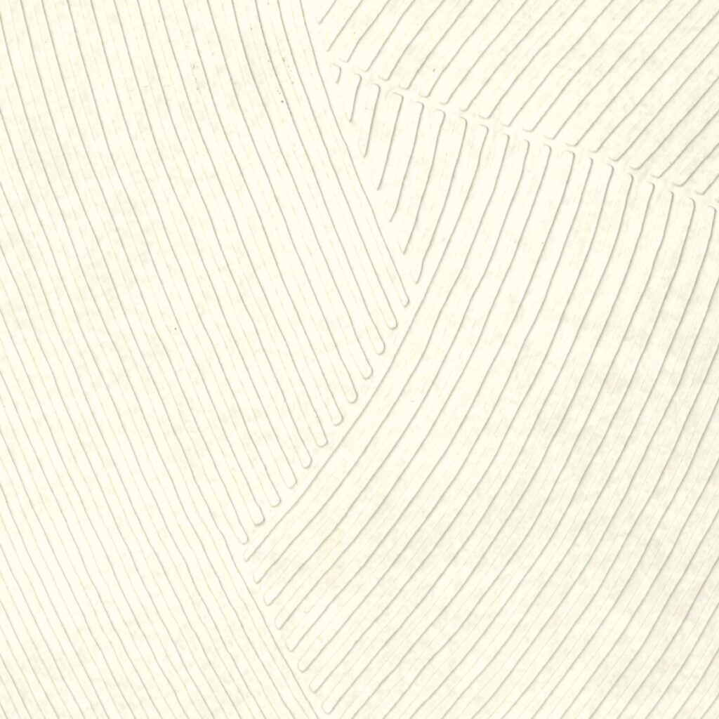 Lichtbeige Elitis Circolo VP 976 02 wandbekleding met reliëf in organisch gebogen lijnenpatroon.