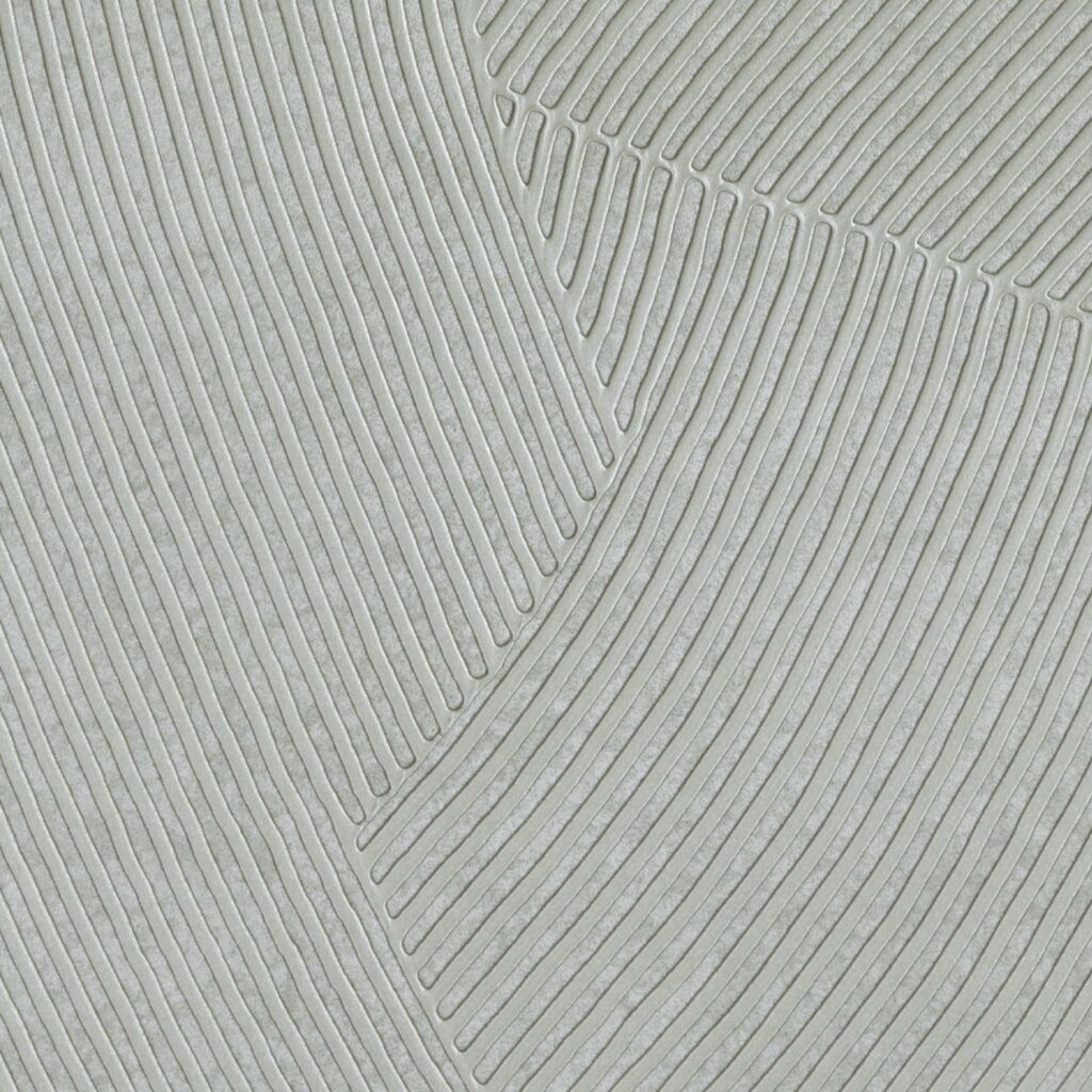 Reliëfpatroon van Elitis Circolo-behang met golvende, metallic lijnen in een abstract ontwerp.