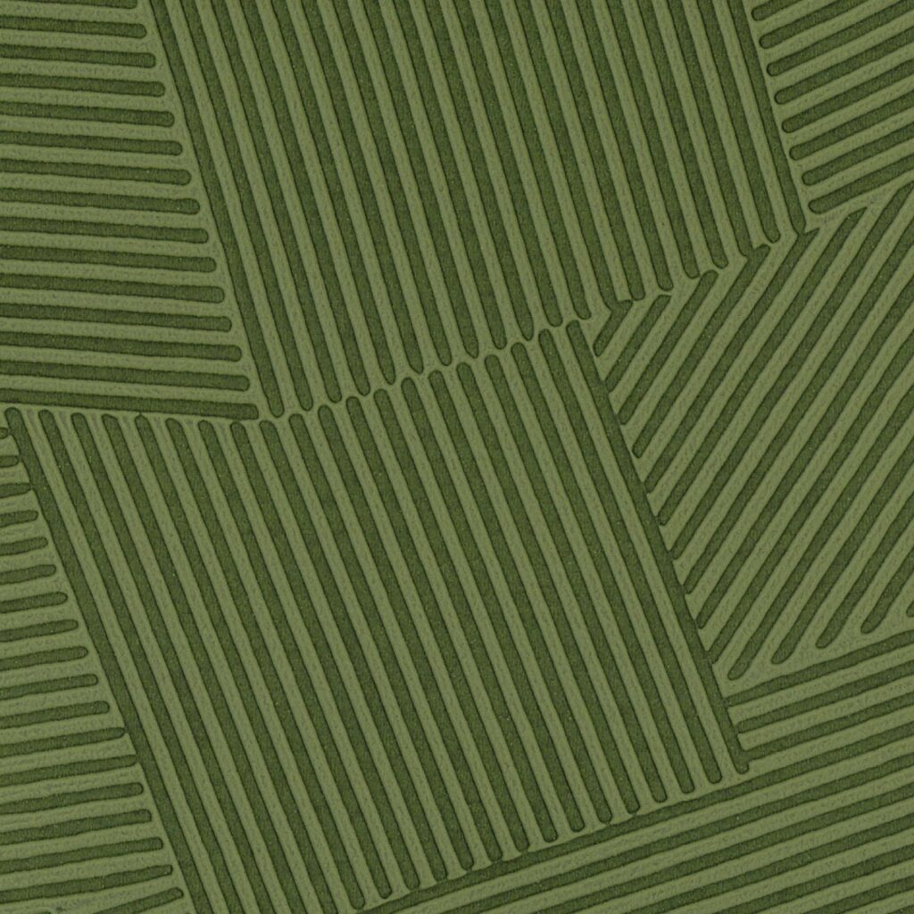 Groen Elitis Dédales-behang met een patroon van diagonale lijnen in afwisselende richtingen.