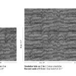 Afbeelding van het Elitis Matières à Réflexions Équilibre VP 977 41 patroon met links het volledige herhaalpatroon en rechts een simulatie van twee banen met verspringende aansluiting.