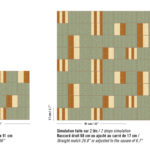 Behangpatroon Elitis Merida Partitura RM 1020 60 met een herhaald geometrisch ontwerp in groentinten met beige en bruine accenten.