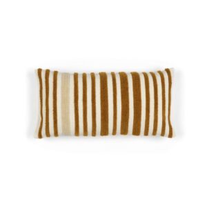 Langwerpig Elitis Monterrey kussen met verticale bruine en beige strepen.
