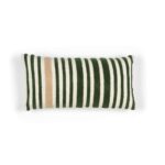 Rechthoekig Elitis Monterrey kussen met groen, beige en wit gestreept patroon.