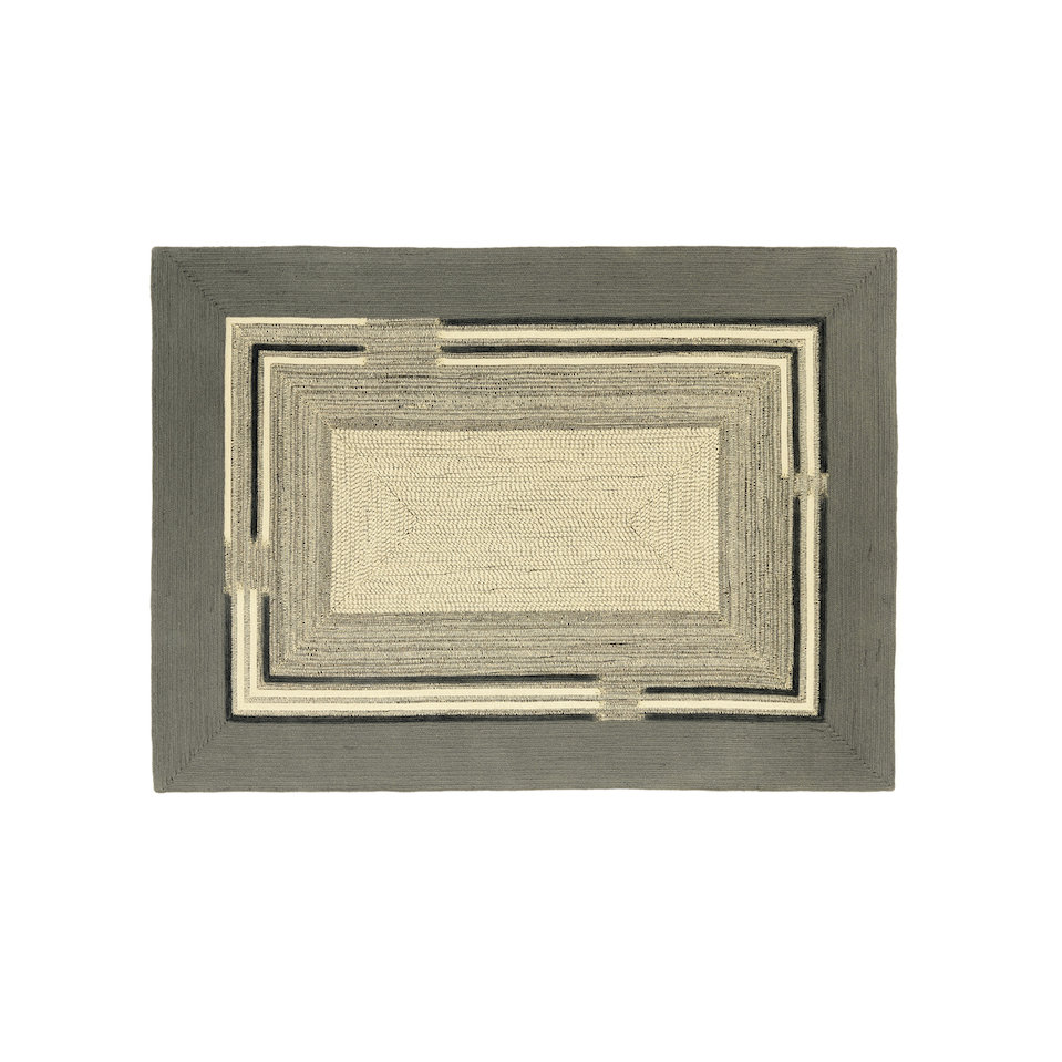 Rechthoekig Elitis outdoor vloerkleed Disco TA 113 81 05 met een grafisch patroon in beige en grijstinten.
