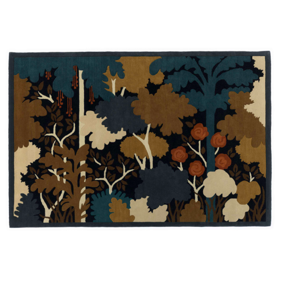 Decoratief Elitis Passiflore TA136-41-02 tapijt met een kleurrijk, gestileerd jungle- en bloemenmotief.