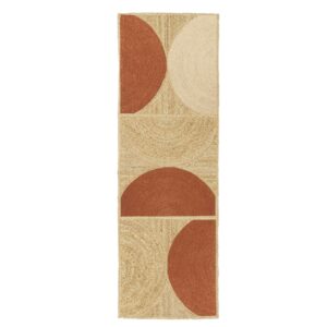Langwerpig Elitis Rocky PF TA 109 35 06 vloerkleed met abstract patroon van halve cirkels in roodbruin en beige.