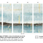 Abstract panoramisch behangpatroon Elitis Sangpi Brumes Laquées VP 1026 01 met een gelaagd ontwerp in blauw-, beige- en bruintinten.