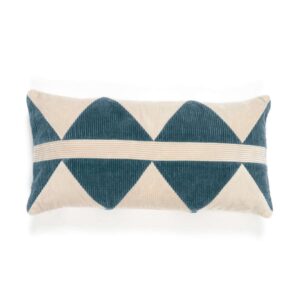 Rechthoekig Elitis sierkussen Minos met blauw-wit geometrisch patroon van corduroy stof.