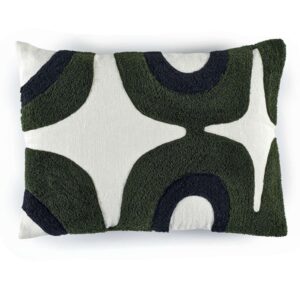 Sierkussen Elitis Nirvana met abstract patroon in donkergroen, zwart en wit.